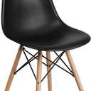 Flash Furniture Elon Series Plastic Modern Dining Chair with Wooden Legs, Mid-Century Side Chair for Dining Rooms and Offices, Black (Set of 1)