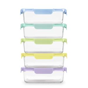 Ello Color Lock 5 Cup 10PC, 5 Pack Glass Meal Prep Sets Leak-Proof Glass Food Storage Containers with Airtight BPA-Free Plastic Lids, Dishwasher, Microwave, and Freezer Safe, Purple Rain