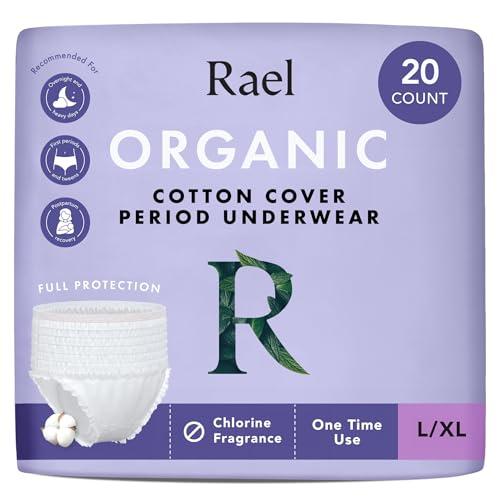 Rael Disposable Underwear for Women, Organic Cotton Cover - Postpartum Essentials, Leak Locker, Unscented, Maximum Coverage (Size L-XL, 20 Count)