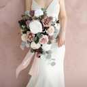 Ling's moment Wedding Artificial Flowers Package, Bridal Bouquet, Bridesmaid Bouquets, Boutonniere for Men, Rose Petals.Dusty Rose Muave
