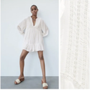 Zara White Viscose Mini Dress with Lace Insert. Size S