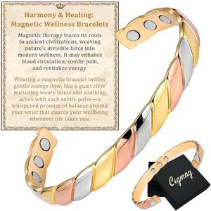 Copper Bracelets for Women Pure Copper Bracelet Cuff Bangle Strength Magnet Adjustable (1-Tricolour)