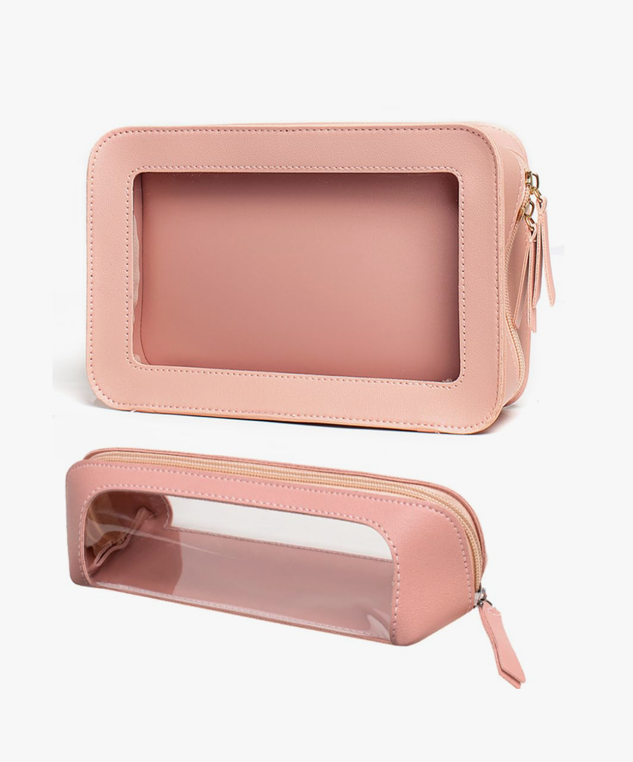 LETGO 2Pack Clear Makeup Bags, TSA Approved Toiletry Bag with Zipper, Clear Makeup Organizer Fit Carry-on Travel Pink Car Accessories Essentials for Women(2Pack-Pink Set)