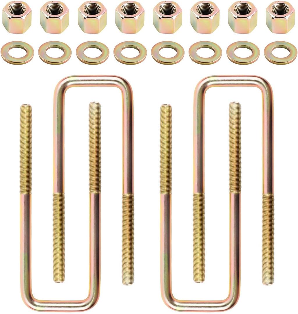 4-Piece Heavy Duty Rust-Resistant Square U-Bolts | 8.75" Length for 2.5" Wide Leaf Springs | Compatible with 1988-2019 Chevy Silverado 1500 & GMC Sierra 1500 | Complete Hardware Included