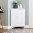 Spirich Floor Corner Cabinet with Two Doors and Shelves, Free-Standing Corner Storage Cabinets for Bathroom, Kitchen, Living Room, White