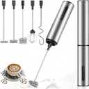 Rechargeable Milk Frother Hanheld, 5 - Function Whisk Electric Coffee Frother, Portable Handheld Frother Wand Drink Mixer for Matcha Lattes, Cappuccino, Kitchen Gift, Stainless Steel Silver