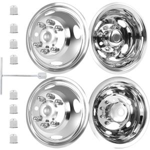 hightall 17 Wheel Simulators, 17" 8 Lug 4 Hand Holes Stainless Steel Hubcaps,Polished Surface,2Pcs Front Wheel/2Pcs Rear Wheel,Bolts On Wheel Cover Set Compatible with Ford 2005-2025 F350 Truck