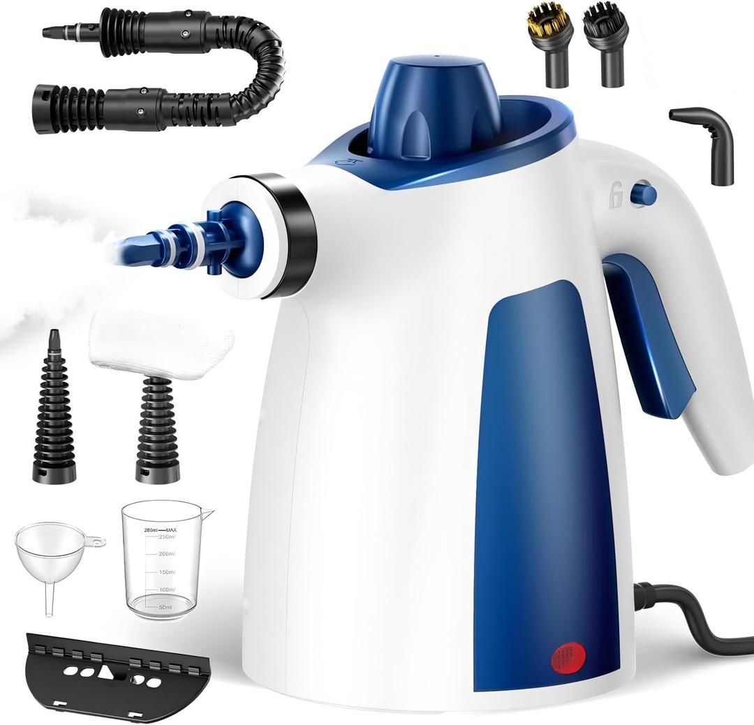 Upgraded 1050W Powerful Steam Cleaner, Pressurized Handheld Multi-Surface Natural Steamer with 12PCS Accessories & Safety Lock, 350ML Large Capacity for Home, Kitchen Instant Dissolves Grime & Grease