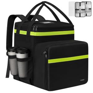 Ytonet Food Delivery Backpack with 7 Cup Holders, Extra Large Insulated Delivery Bags for Hot/Cold Food, Expandable Insulated Pizza Bag for Bike Fits for Uber Eat, Grubhub, Doordash, Black