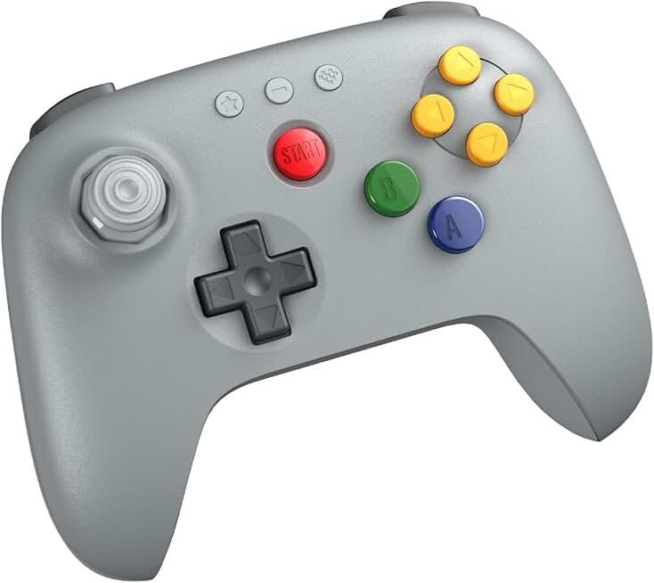 8BitDo 64 Bluetooth Controller for Analogue 3D, Switch, Switch 2, Windows, and Android (Grey)