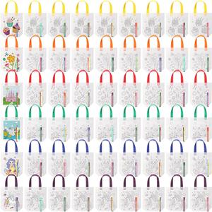 54 Pcs Coloring Goodie Bags with 60 Pcs Colorful Markers Non Woven Color Your Own Reusable Party Favor Bags for Christmas Classroom DIY Crafts Supplies, 6 Styles