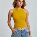 SweatyRocks Women's Ruched Halter Tops Backless Cow Neck Sleeveless Slim Fit Summer Top (Yellow, S)