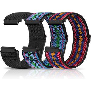 Compatible with 16mm 18mm 19mm 20mm 22mm 24mm Watch Bands Quick Release Replacement Wristband,Adjustable Stretchy Nylon Solo Loop Straps Fabric Braided Sport Elastic Bands for Men Women (Black+Bohemian Blue+Bohemian Red)