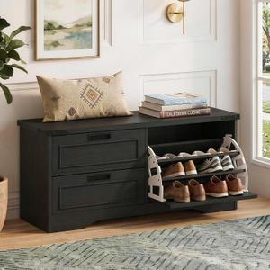 FATORRI Shoe Storage Bench, 41 Inch Entryway Bench, Mudroom Bench, Black, 13.39"D x 40.94"W x 18.11"H