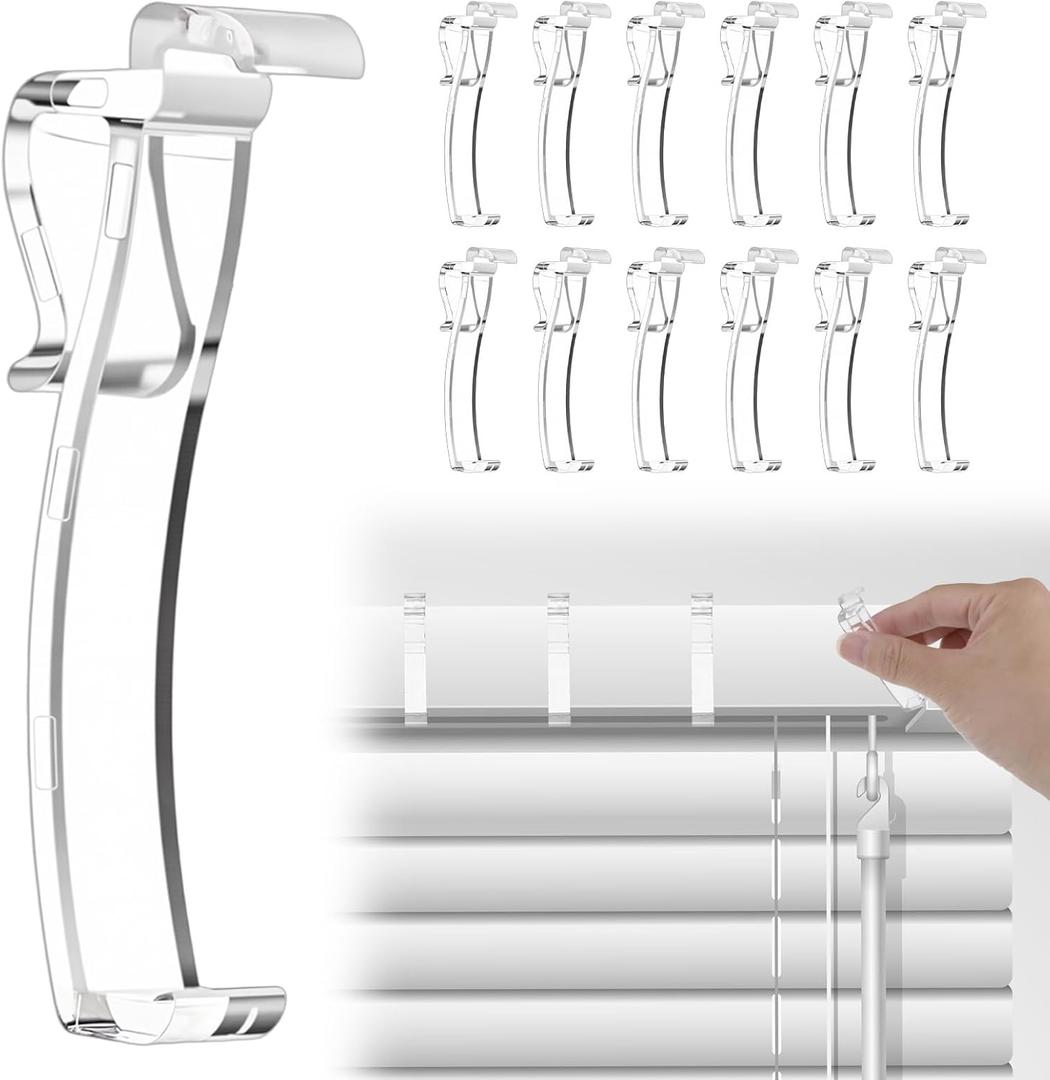 Valance Clips for Blinds, 12 Pcs Clear Plastic Window Blinds Hidden Clip Valance Clips, Easy Installation for Horizontal Blind
