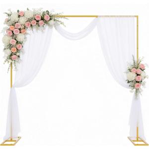 Wokceer 8FT x 8FT Backdrop Stand Heavy Duty Pipe and Drape Kit, Adjustable Square Gold Backdrop Stand for Wedding Birthday Party Photo Shoot Background