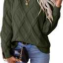SHEWIN Womens Sweaters Crewneck Cable Knit Sweater Long Sleeve Fall Tops for Women 2025 (Medium, Blackish Green)