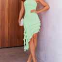 ZESICA Women's 2026 Summer Strapless Bodycon Tube Dress Sexy Off Shoulder Mesh Irregular Ruffle Backless Party Midi Dresses (Green, S)