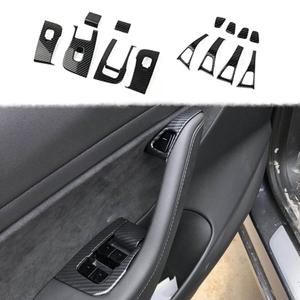 Carbon Fiber Interior Door Window Switch Panel Cover Trim Decoration Accessories for Tesla Model 3 2017-2023/Model Y 2020-2023