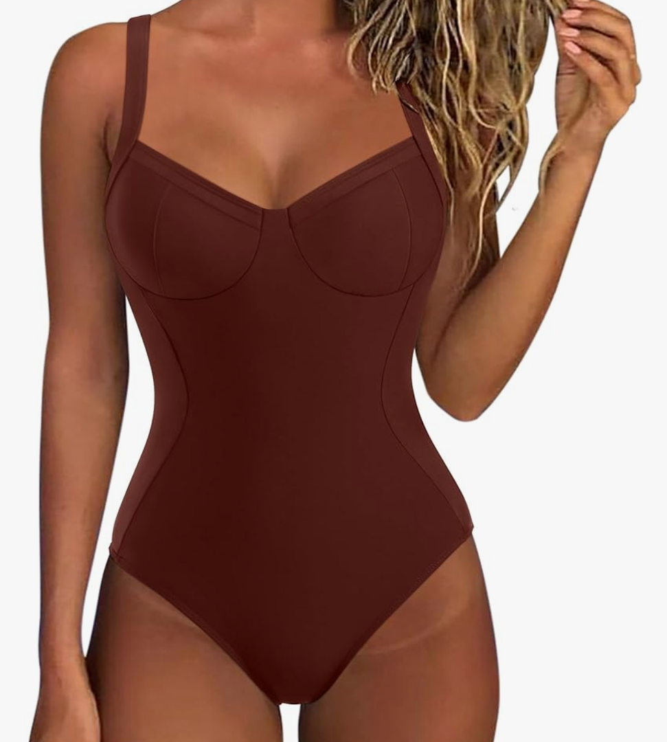 SUUKSESS Womens Tummy Control One Piece Swimsuit Sexy Crisscross Back Bathing Suit M