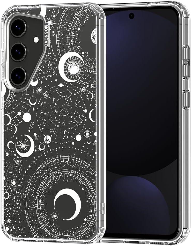 MOSNOVO Case for Samsung Galaxy S24 FE, [Buffertech 6.6ft Military-Grade Drop Protection] [Anti Peel Off Tech] Clear TPU Bumper Phone Case Cover Design - Constellation