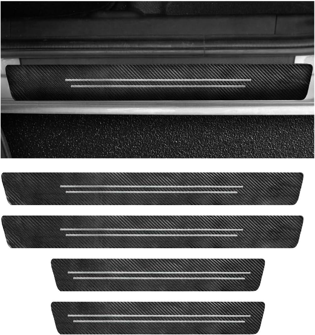 4PCS Car Door Sill Protector, Anti-Scratch Carbon Fiber Door Sill Protection Entry Edge Guard, Waterproof Scuff Threshold Strips Sticker Exterior Decor for Most Vehicles (White)