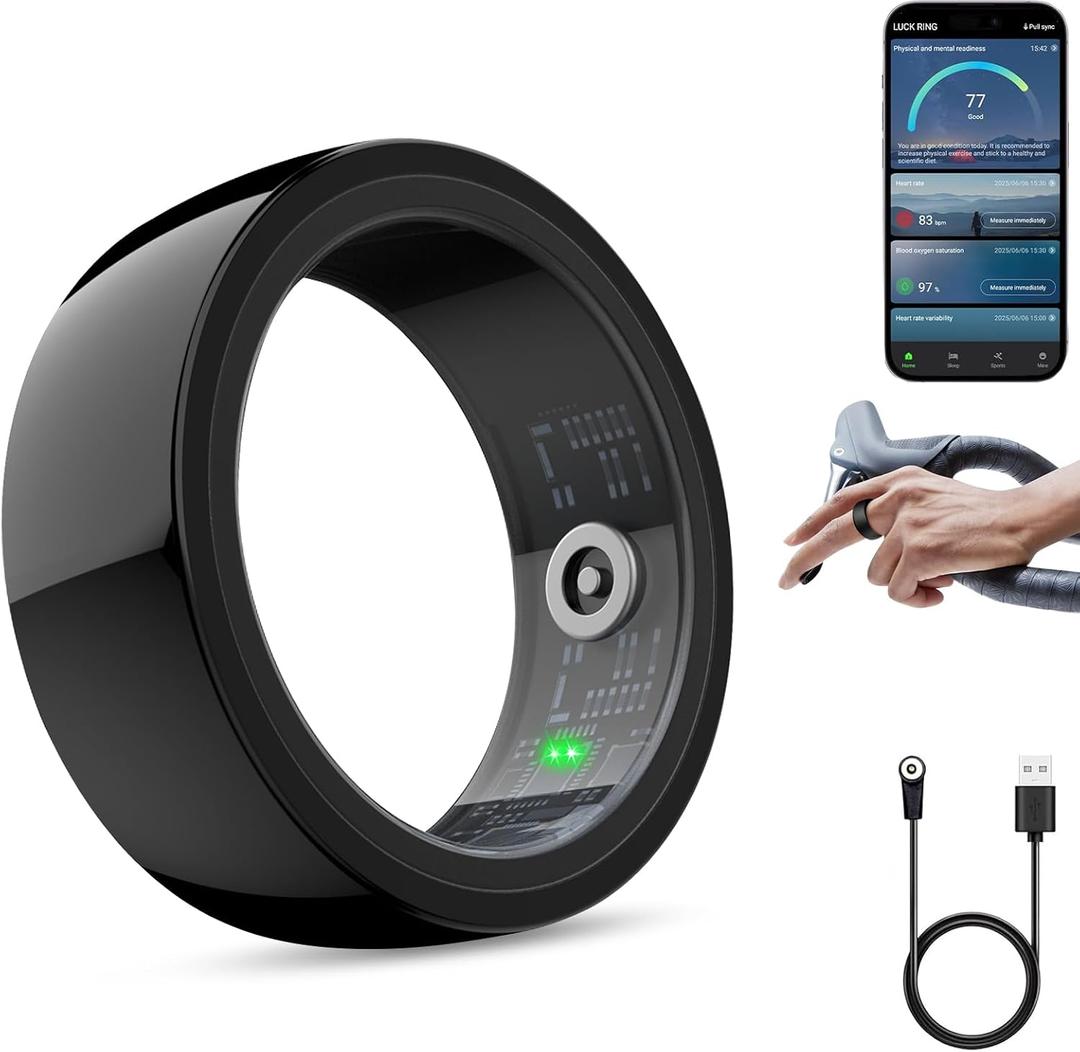 Smart Ring for Women & Men, Smart Ring HealthTracker,Heart Rate, Blood Oxygen,Sleep Monitoring, Step Counting, IP68 Waterproof,Remote Camera&Music Control,No App Fee for iPhone & Android(Black, #13)