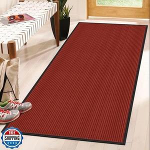 Neiza Front Door Mat Indoor Outdoor Entrance 72"x36", Heavy Duty Ribbed Non Slip Mat, Absorbent Dirt Moisture Trapper Waterproof Rubber Backing Doormats, Low Profile Washable Front Doormat, Red