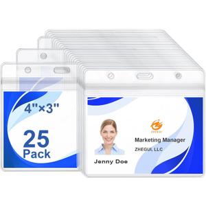 ID Badge Holder 25 Pack Horizontal ID Card Holder 4"x3" Clear Name Badge Holder Waterproof Zip Plastic Business Card Holder Name Tags Protector by ZHEGUI