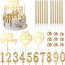 Yerliker 34 Pcs Happy Birthday Cake Toppers Decorations Birthday Candles DIY Cake Decor for Men Women Wedding Anniversary(Gold)