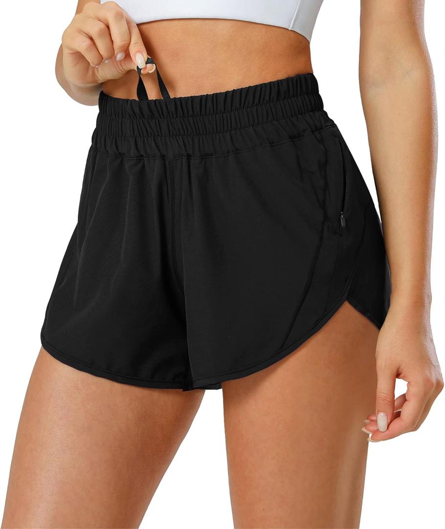 Aurefin Athletic Shorts for Women,Women's Quick Dry Workout Sports Active Running Track Shorts with Elastic and Zip Pockets (Medium, Black)