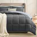 Homelike Moment King Size Comforter Set Grey, Comforters King Size Bed Sets, Lightweight Soft Down Alternative Bed Comforter Reversible All Season 3 Piece Sets with 2 Shams Grey/Light Gray
