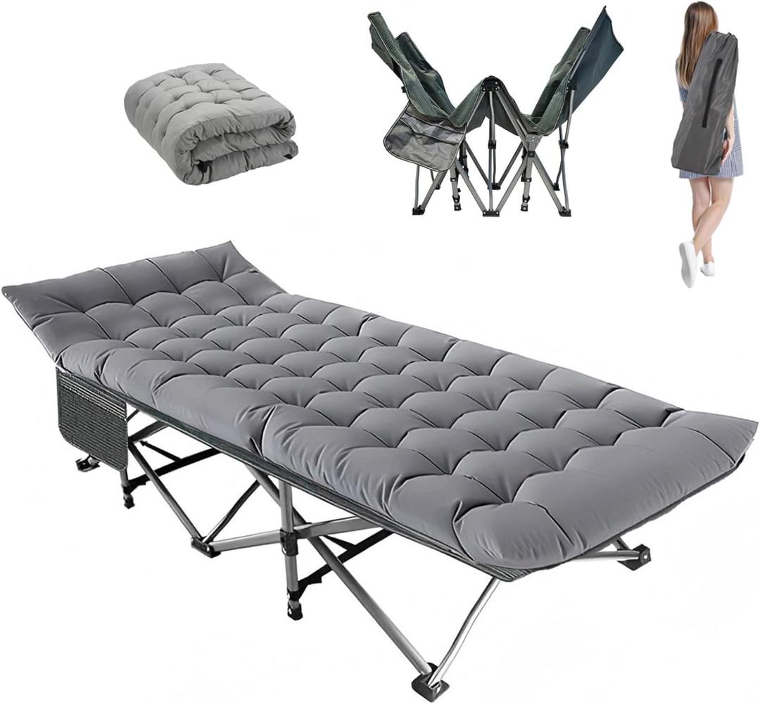 Camping Cot, 28'' Wide Heavy Duty Sleeping Bed for Adult, Protable Folding Cot with Mattress & Carry Bag (Cement Gray), 75 inches x 28 inches x 15 inches