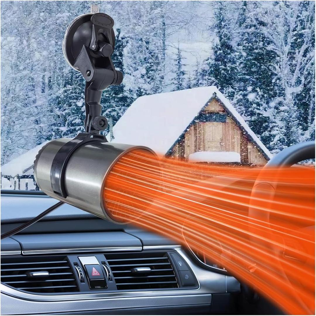 Car Heater, 2-in-1 Windshield Defogger and Defroster That Plugs into Cigarette Lighter, 12V 150W Portable Fast Heating & Cooling Air Blower, Car Defroster with Suction Holder