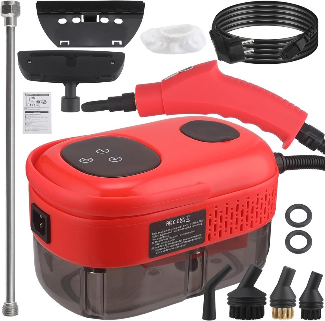 Handheld Steam Cleaner,1100ml Water Tank,15S Heat-up Time Generates 105C High Temperature,6-gears adjustable,2500W Multipurpose Steam Cleaner for Home Use, Kitchen, Tile, Hard Surface, (Red)