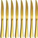 Gold Steak Knife Set, Kyrtaon Golden Serrated Knife, Titanium Gold Plating Stainless Steel Sharp Knives Set, Dinner Knifes Set of 8, Dishwasher Safe Sturdy And Easy To Clean