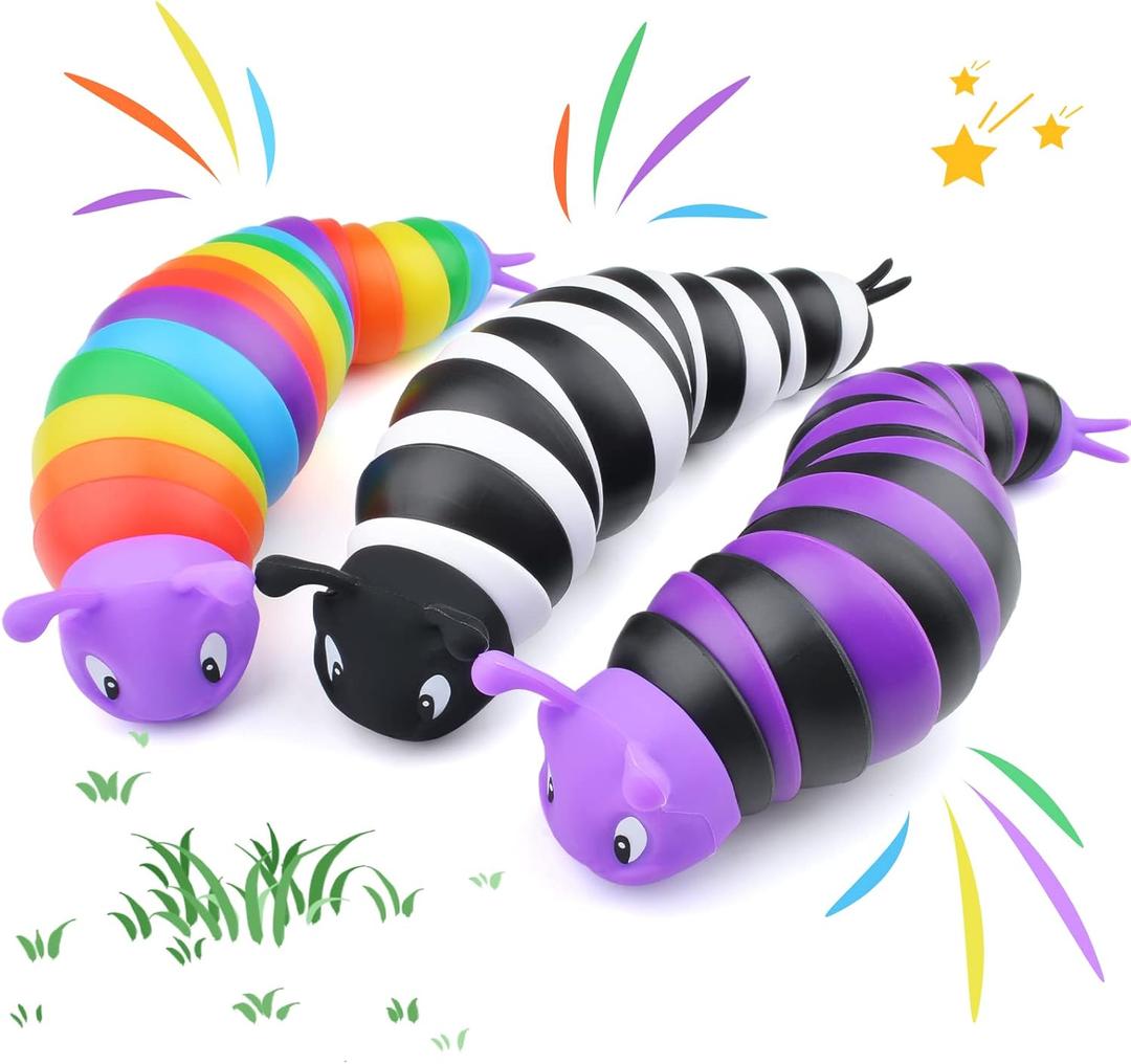 Cevioce Fidget Slug Toy, Sensory Slug Fidget Toys for Kids & Adults, 3 PCS Autism Sensory Toys for Autistic Children Toddlers, Toddler Toys - 3 4 5 6 7 8+ Year Old Girl Boy Birthday Gifts A