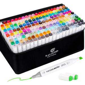 SAVZJSD Alcohol Markers, 200 Colors Alcohol Markers Set, Dual Tip Markers for Adults, Artists in Coloring, Sketching & Drawing (Fine & Broad)