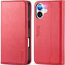 TUCCH Case Wallet for iPhone 17 (6.3") 2025, RFID Blocking, 3 Card Holders, Kickstand, PU Leather, Protective Flip Folio Cover, TPU Shockproof Interior Shell, Bright Red