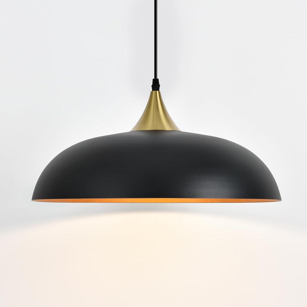 17.7" Large Pendant Light Fixtures, Dome Black and Gold Pendant Lights,Adjustable Pendant Lamps for Dining Room,Kitchen Island, Black and Gold + 18in