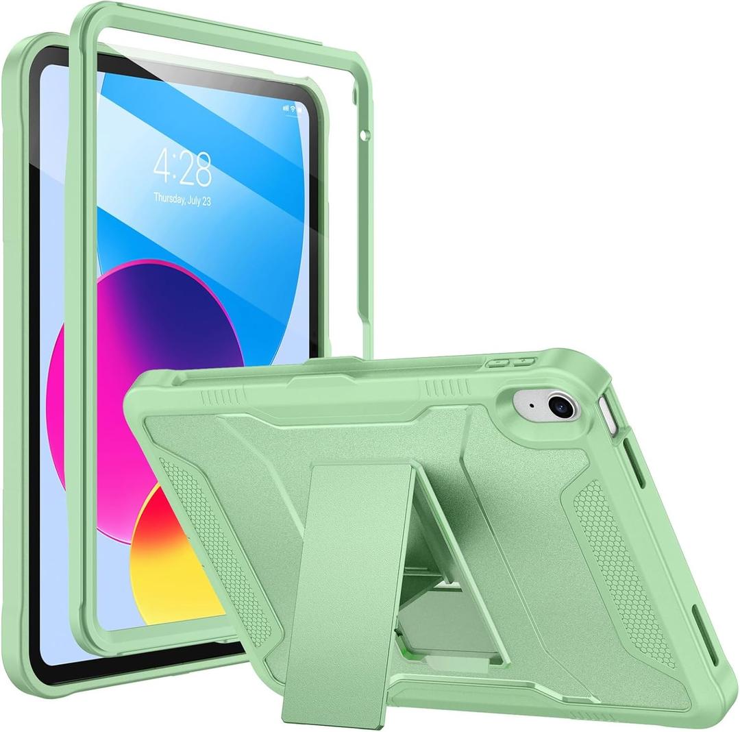 Soke Case for iPad (A16) 11th Generation 11-inch 2025, iPad 10th Generation 10.9-inch 2022, with Built-in Screen Protector and Kickstand, Rugged Full Body Protective Cover - Matcha Green