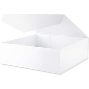 BLK&WH Extra Large Gift Box with Lid 16.3x14.2x5 Inches, White Gift Box Closure Lid for Clothes and Large Gifts (Glossy White)