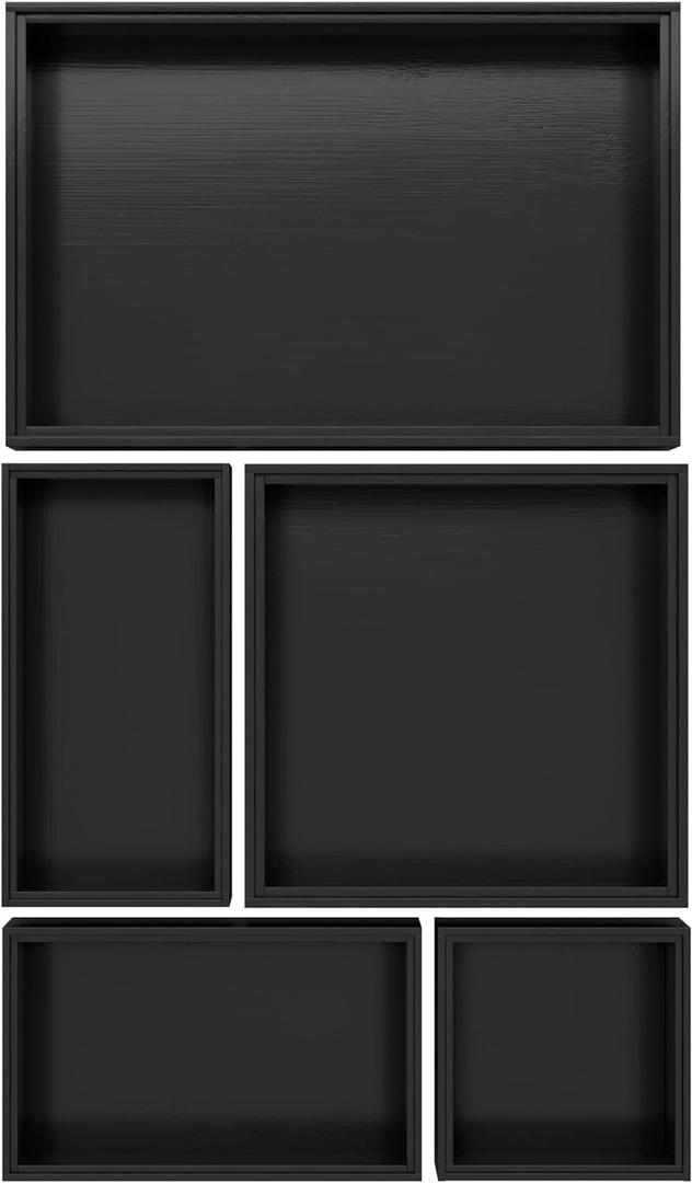 Black Bamboo Bathroom Drawer Organizer, Wooden Kitchen Utensil Holder Set of 5, Stackable Junk Drawer Organizer Tray, Multi-Use Storage Bins Boxs Dividers for Home, Office, Clothing, Makeup, Jewelry