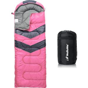 MalloMe Sleeping Bags for Adults Cold Weather & Warm - Backpacking Camping Sleeping Bag for Kids 10-12, Girls, Boys - Lightweight Compact Camping Essentials Gear Accessories Hiking Sleep Must Haves (32-65F Plush Comfort - Pink)