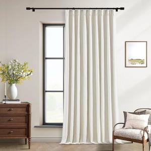 Natural Pinch Pleat 100% Blackout Linen 120 Inch Long Curtains 60 Inch Wide