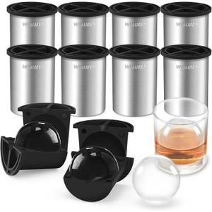 Clear Ice Cube Maker - 2.5" Ball - Stainless Steel Clear Ice Maker - Compact Design - for Whiskey, Cocktails, Bourbon - 8 PACK (Metallic-Round)