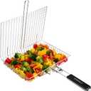 Portable Grill Basket, EISINLY BBQ Grilling Basket for Outdoor Grill with Removable Handle, Stainless Steel Camping Cooking Grill Accessories for Chicken Fish Vegetable