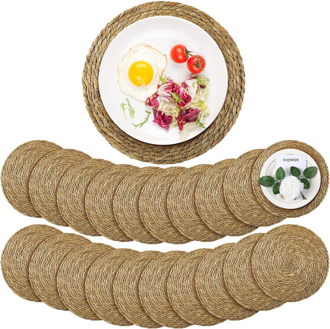Colingmill 13 Inch Round Woven Placemats Bulk, Natural Rattan Wicker Chargers, Farmhouse Boho Straw Place Mats for Wedding Home Dining Party Table Decor Water Hyacinth Braided Placemat(30 Pcs)