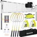 Portable Outdoor Badminton Net Set System for Backyard Lawn Beach, with Durable Net, 4 Carbon Aluminum Rackets, 3 Birdies and Carrying Bag, 20ft