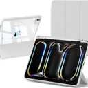 SMARTDEVIL Case for iPad Pro 11 inch (M5/M4) 2025/2024 with Pencil Holder, Trifold Stand Protective Cover with Clear Transparent Back Shell, Auto Wake/Sleep, Light Gray